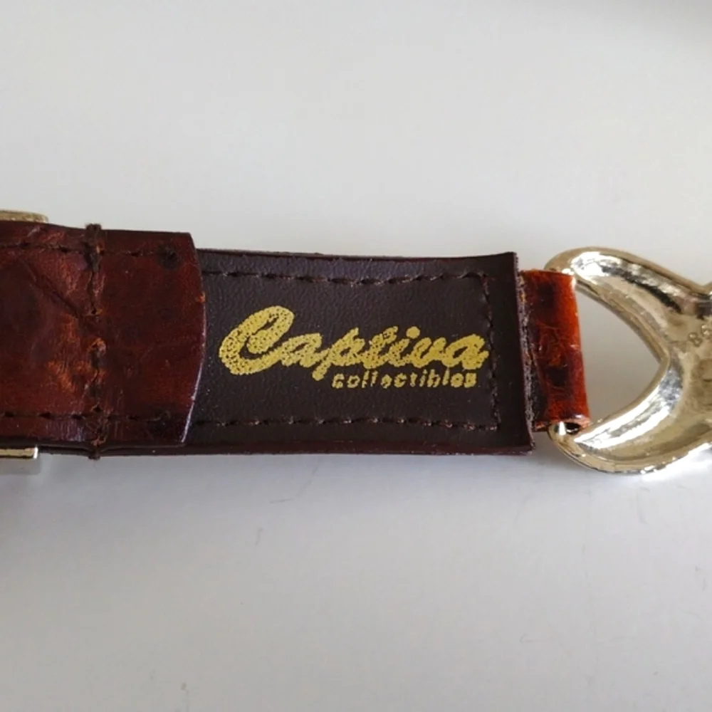 Captiva Tan Embossed Leather Decorative Heavy Silver Metal Accent Belt